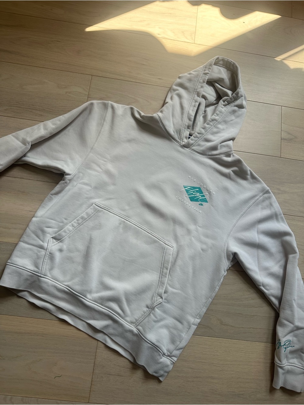 Jordan Cream Hoodie with Teal Logo